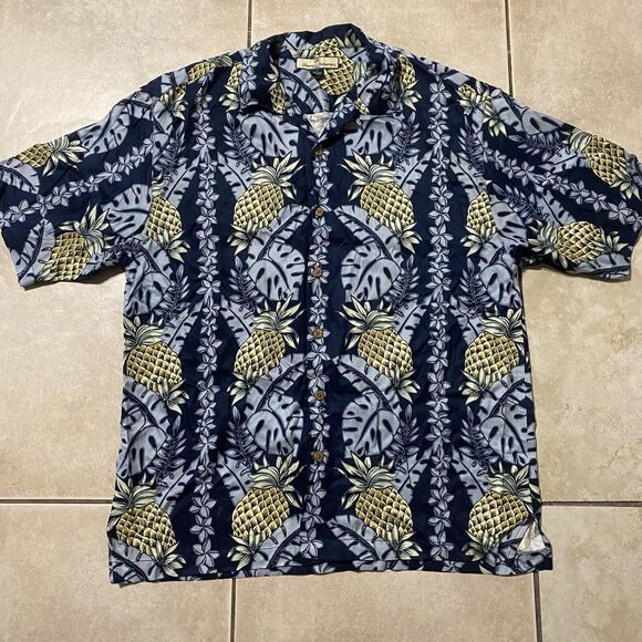 Tommy Bahama Other - Tommy Bahama 100% Silk Men's Large Pineapple Graphic Button Up Hawaiian Shirt